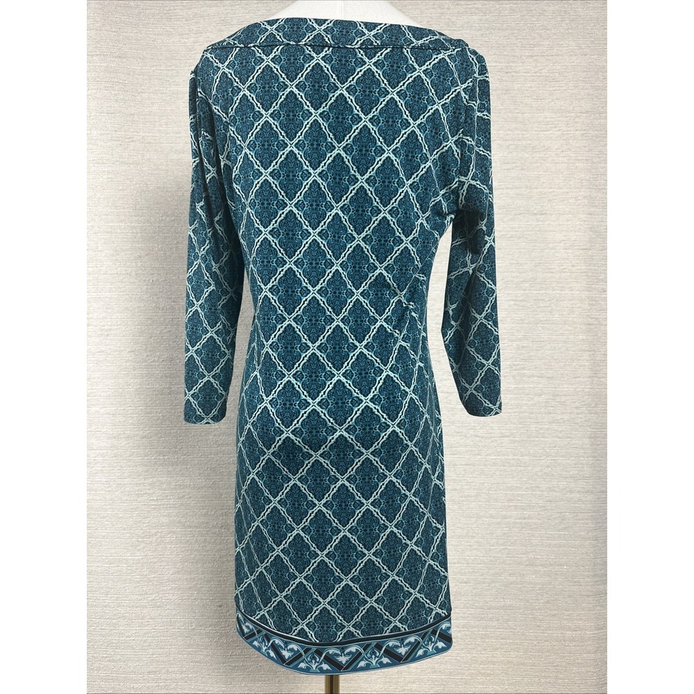White House Black Market Geometric Print Sheath Dress Medium Blue Teal Career - Picture 3 of 10